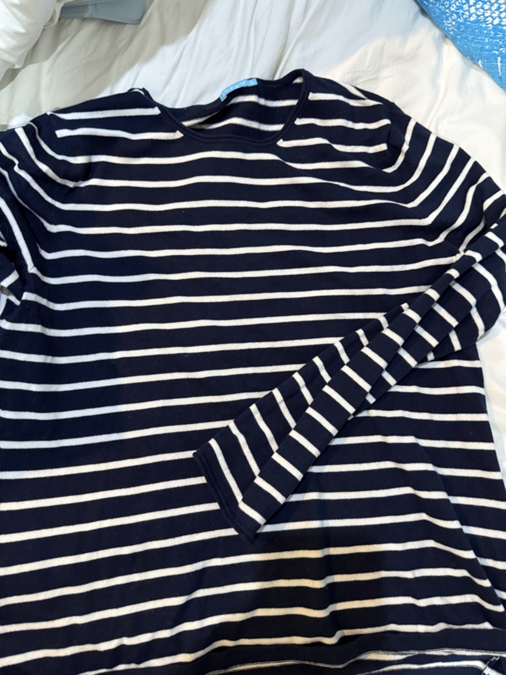 J. McLaughlin Navy and White Striped Crewneck Top